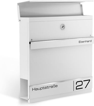 Поштова скринька Metzler Anthrazit RAL 7016 з газетницею та номерним знаком – персоналізована лазерна гравірування, сучасний поштовий ящик з табличкою, водонепроникний та стійкий до іржі | Модель Hermann (RAL 9016)