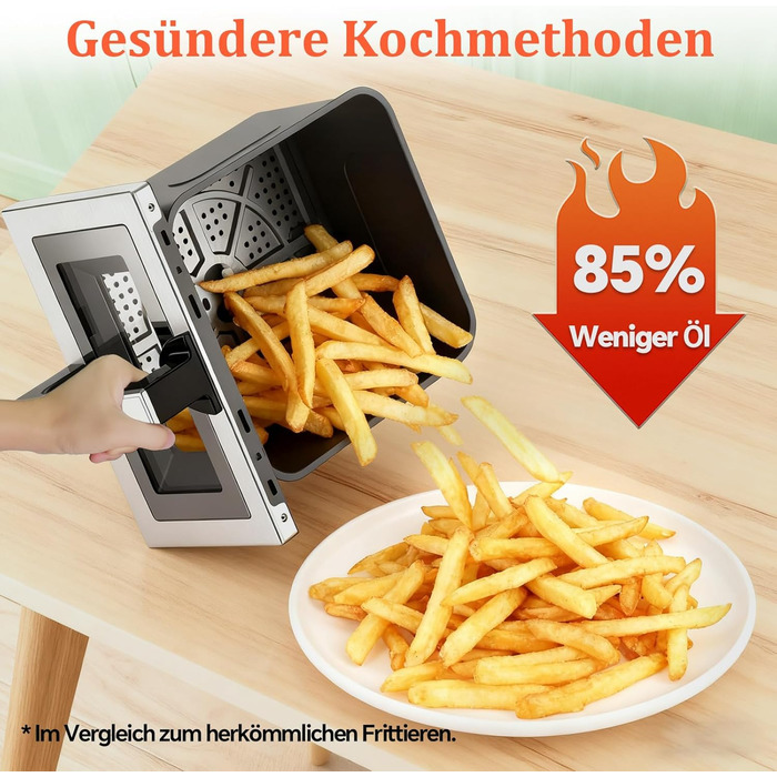Аерофритюрниця 12л 2 камери 2600W Airfryer XXL срібна - багатофункціональна фритюрниця з верхнім та нижнім нагріванням, вікном та підсвіткою