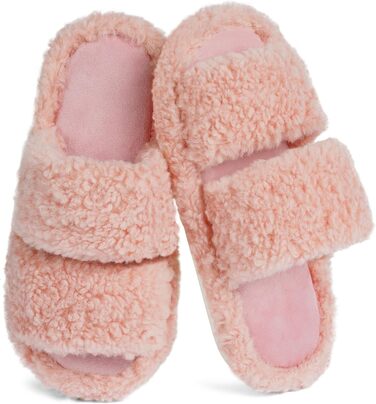 OFFCUP Жіночі домашні тапочки з відкритим носком, у вигляді милого акули, неслизькі, м'які, зручні, з пам'яттю форми, пухнасті, для дому та вулиці, рожеві, 40/41