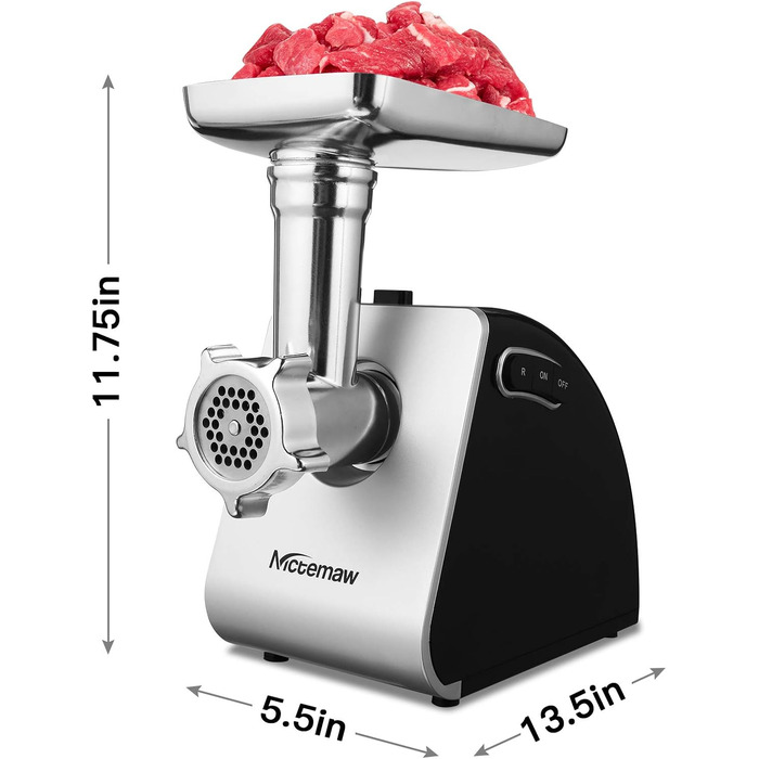 Electric Meat Grinder 2000W Multi-Purpose Kitchen Machine with Sausage Maker, 3 Cutting Discs, 4 Mincer Blades, Sausage Stuffer & Pastry Attachment - Silver & Black