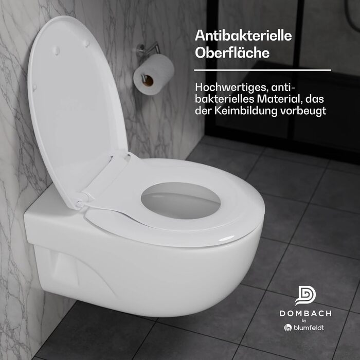 Сидіння для унітаза DOMBACH Premium з мікроліфтом (м'яке закриття), знімна кришка, форма D-подібна, білий колір