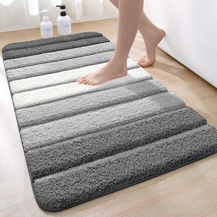 DEXI Non-Slip Bathroom Rug - Absorbent Bath Mat 60 x 110 cm - Washable, Soft & Grey