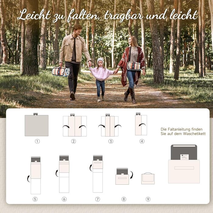 Плед для пікніка HAUSPROFI 200x200 см водонепроникний, ізольований - для пікніка, пляжу, кемпінгу. З бавовняним наповнювачем, ручкою та кілочками