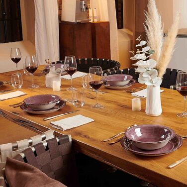 MÄSER Bel Tempo II Набір посуду для сніданку на 6 осіб, вінтажний стиль, ручне розмальовування, 18 предметів, кераміка, сірий (фіолетовий)