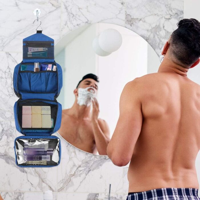 Сумка-органайзер для душу Jieei, водонепроникна, для чоловіків та жінок, з 4 відділеннями, складна, компактна (L-синій, L)