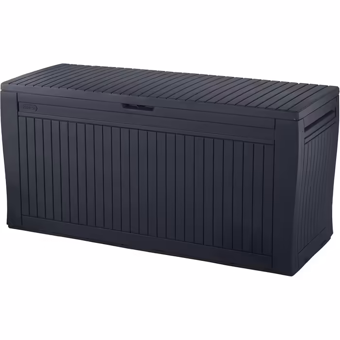Koll Living Storage Box/Cushion Box 270 Liters Color: Graphite l 100% Waterproof l with ventilation, preventing unpleasant odors/mold l Modern wood-look design l Lid loadable up to 250 KG (2 people)