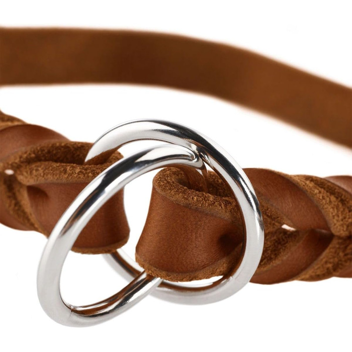 HUNTER Нашийник для дрессури SOLID EDUCATION, колір: коньяк, міцне шкіряне плетиво, з кільцем-обмежувачем, Made in Germany, розмір: M-L