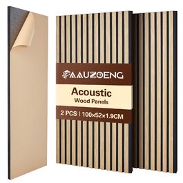 Акустичні панелі з натурального шпона дуба, самоклеючі (набір 2 шт, 100x52 см) для шумоізоляції та декору стін у вітальні, офісі та спальні