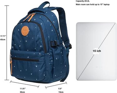 Жіночий рюкзак Kaukoo для студентів, ноутбука, подорожей. Колір: блакитний, модель Jnl-ks24-12