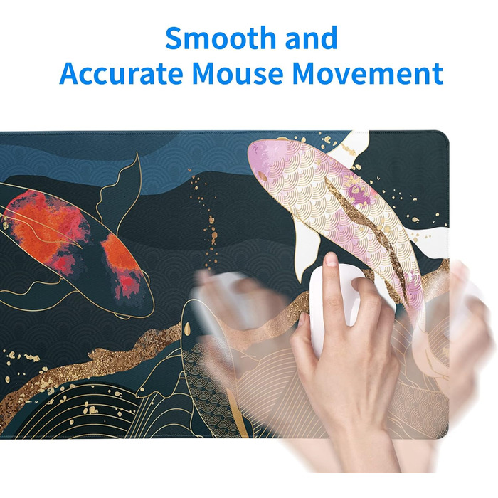 Японський килимок для миші з хвилями океану, великий ігровий килимок з аніме, подовжений килимок на стіл Канагава, товщина 3 мм, неслизька гумова основа, 80 x 30 см (Кої-карп)