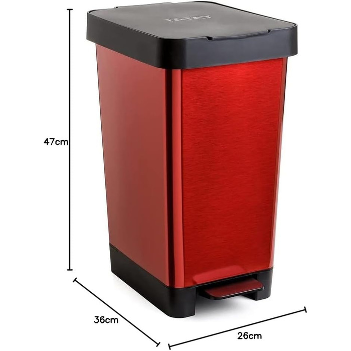 Сміттєве відро з педаллю TATAY Smart Deco 25L | Компактний дизайн | Для дому та вулиці | Підходить для мішко 30L | З міцного BPA-free пластику | 26x36x47cm, дерево (червоне)