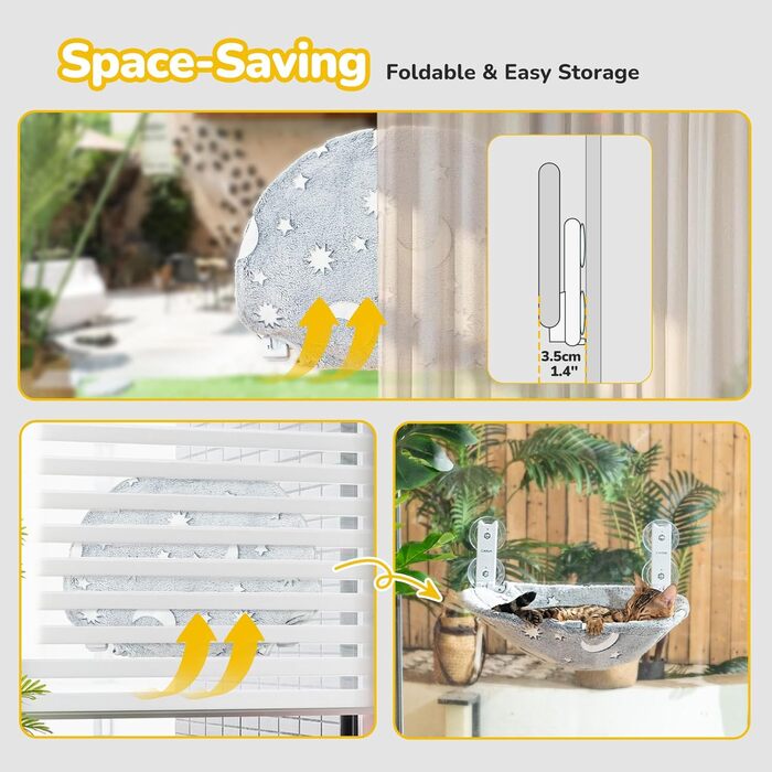 CATISM Гамак для котів на вікно з подушкою, до 20 кг, 52x30 см, сірий