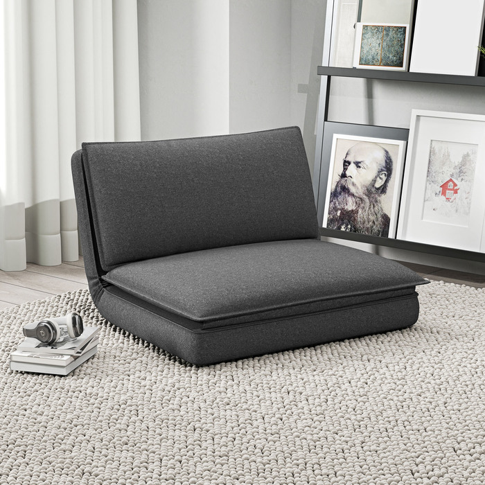 HOMCOM 4-in-1 Floor Sofa, Convertible Sofa Bed with Linen Look, Upholstered with a Load Capacity of up to 150 kg for Bedrooms, Living Rooms, Dark Grey | Aosom