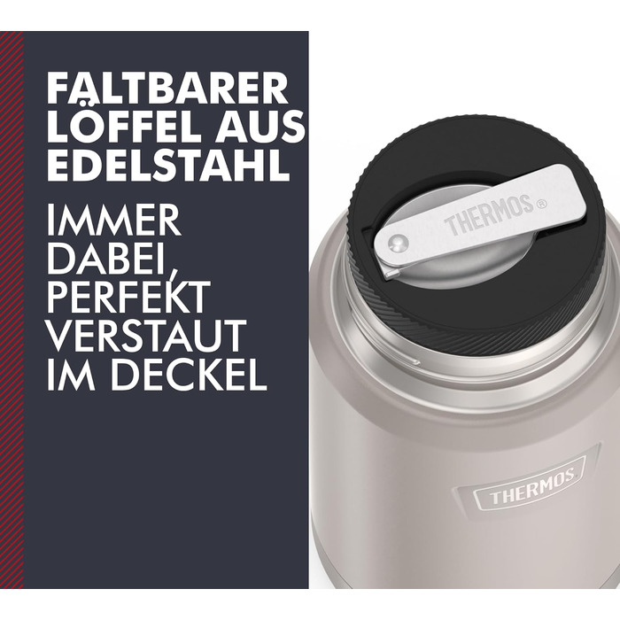 Термос ICON Food Jar 0,71 л, темно-сірий/графітовий матовий, контейнер для їжі з подвійних стінок з нержавіючої сталі 18/8, зберігає тепло та холод, з відкидним ложкою, неслизьке дно, абсолютно герметичний