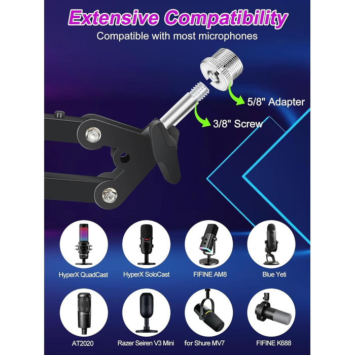 Кріплення для мікрофона YOUSHARES RGB, сумісне з Seiren Mini, V3 Mini/Chroma, Razer Seiren V2 X/Pro, Seiren X