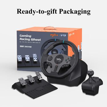 Ігрове кермо PXN V9 з педалями та перемиканням передач, 270/900 градусів, з вібрацією, сумісне з PS4, Xbox One, Xbox Series X/S, PS3, PC, NS Switch, з інструментом та додатком