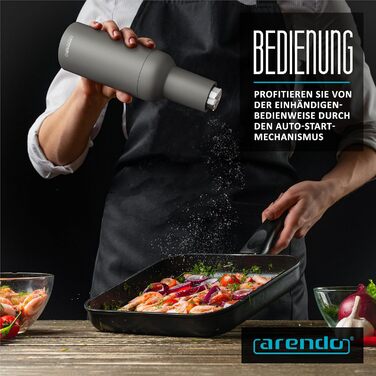 Arendo - Electric Salt and Pepper Grinder Set - 2 Piece - One-Handed Operation - Grinds Automatically When Tipped - Salt and Pepper Dispenser - Spice Grinder with Ceramic Grinding Mechanism - Grind Settings Infinitely Adjustable