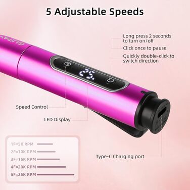 Електричний набір для манікюру та педикюру Nagelfräser: бездротовий фрезер, 5 швидкостей, USB, для гелю, акрилу, Shellac