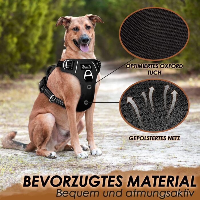 Шлейка для собак великих порід, анти-тяга, з 2 карабінами та зручною ручкою, регульована та світловідбиваюча, з м'якою підкладкою, для щоденних тренувань (Чорний, L) Розмір L (Окружність шиї: 42-60 см, Окружність грудей: 47-86 см) Чорний