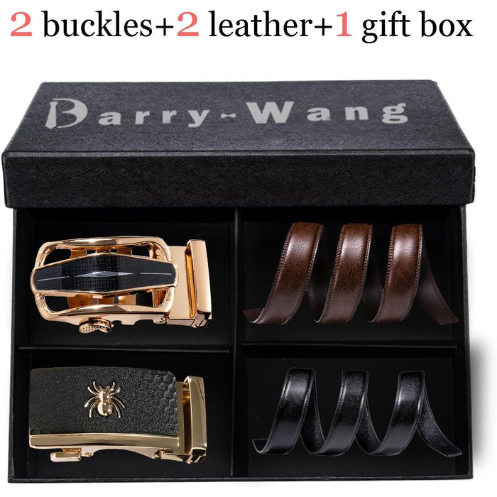 Чоловічий шкіряний ремінь Barry.Wang чорний з автоматичною пряжкою (3 шт), регульований бізнес-пояс, довжина 130 см, у подарунковій коробці