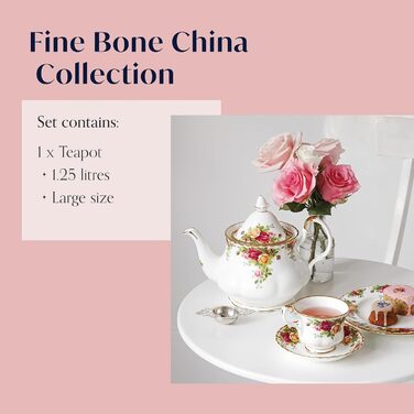 Чайник Royal Albert Old Country Roses 1,2 л, білий з квітковим принтом