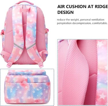 Шкільний рюкзак для дівчаток: набір з 3 шт. (рюкзак, ланч-бокс, пенал) зірковий рожевий колір