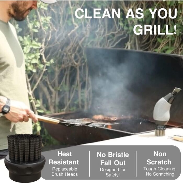 Sizzle Buddy Grill Brush with Scraper – Stainless Steel Grill Cleaning Brush – Safe, Durable, Heat-Resistant Bristles – Easily Removes Grease and Food – No Scratch Cleaning
