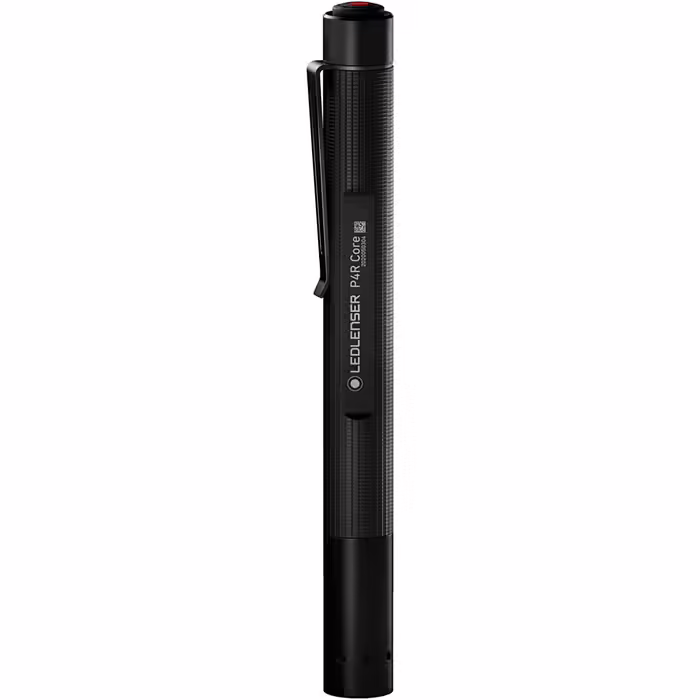 Ledlenser P4R Core LED Penlight, 200 Lumens, rechargeable with lithium battery, focusable, three brightness levels, beam distance 95m, USB charging cable & clip, Penlight, Black
