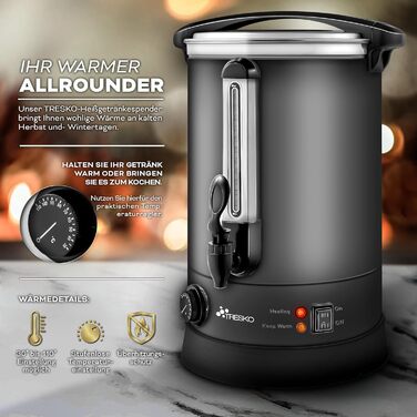 Glow Wine Cooker 6.8L / 1500W Canning Machine made of Stainless Steel, Glow Wine Kettle, Glow Wine Machine, Hot Beverage Machine, Hot Water Dispenser (20 Liter, Grey)