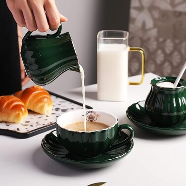 Jade Royal Ceramic Sugar and Creamer Set - 3 Piece Coffee Service & Gift Set