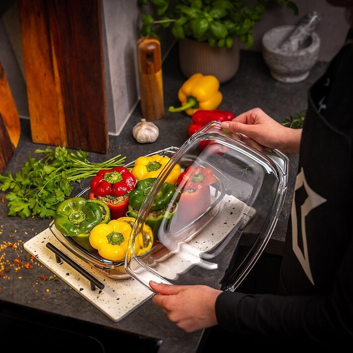 Форма для запікання KADAX 5л зі склокераміки з кришкою та ручками – прямокутна, жароміцна посудина для тушкування та випікання, ідеальна для лазаньї, м'ясних страв, підходить для духовки та електроплити 5л