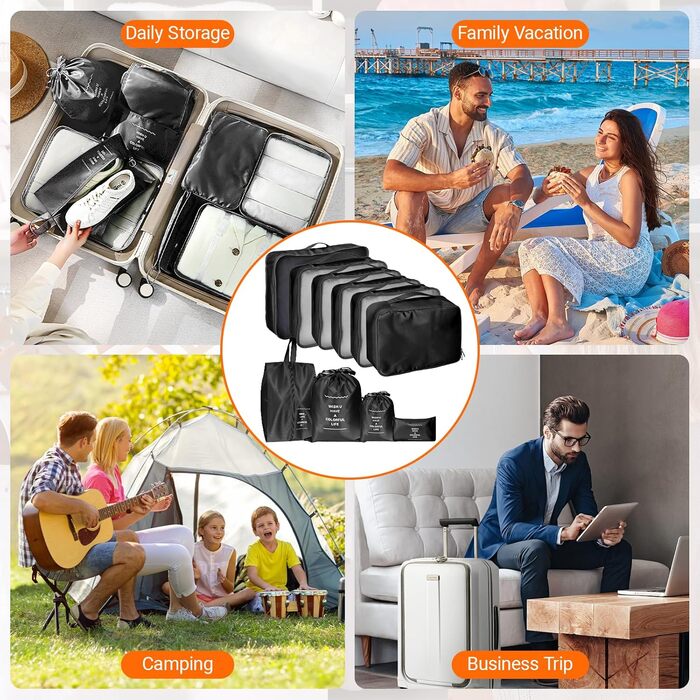 Органайзер для валізи Zorplex, набір 10 шт: кубики для пакування, аксесуари для подорожей, чохли для одягу, взуття та косметики (чорний)