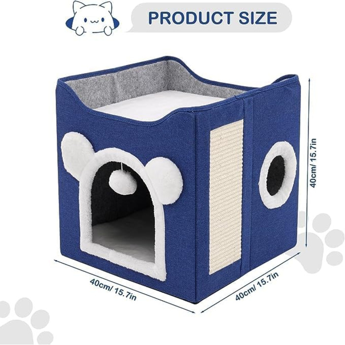 Кігтечка-будиночок для котів та маленьких собак з інтегрованим ковзаном, синього кольору
