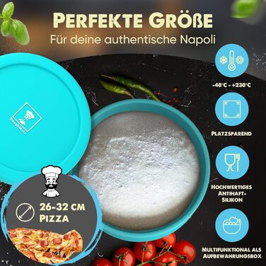 Pizza Ball Box with Lid, 4-Piece Set - Ideal as a pizza box, dough box, proofing box, for up to 350g of pizza dough, non-stick silicone, freezer and dishwasher safe, food-grade.