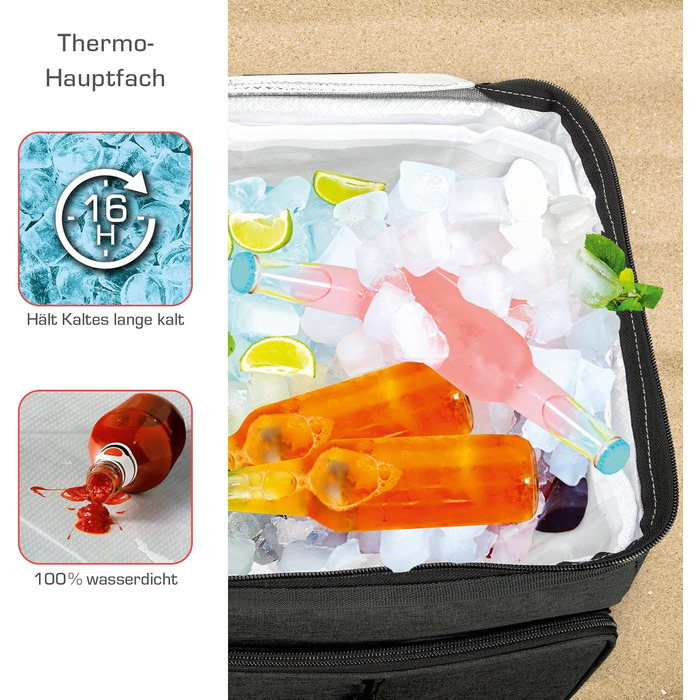 Foldable Cooler Bag 25L/45L/52L - Outdoor Cooler Box with 16h Cooling Function and Carrying Straps, Waterproof Picnic Bag Insulated Bag with Shelf, Insulated Bag - Anthracite or Grey - IceBreezer (Anthracite - Size L: 52l)