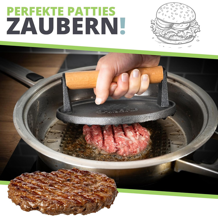 Преміум прес для бургерів Oliver's Kitchen® з чавуну для соковитих котлет та BBQ