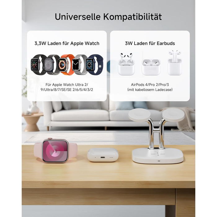 Зарядна станція SwanScout для Apple Watch 10 та AirPods Pro (704A, 3.3W, біла)