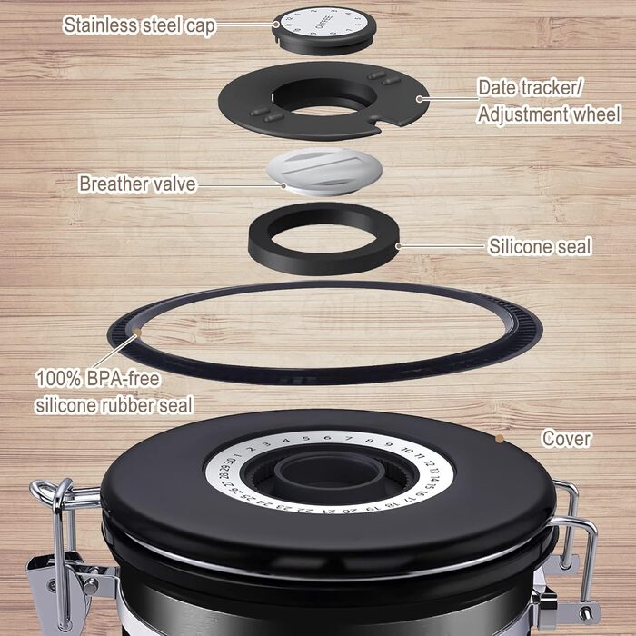 Пурпеді Кафедоза: герметичний контейнер для кави з нержавіючої сталі 1,8L, для кавових зерен, чаю, горіхів, какао, зберігає свіжість