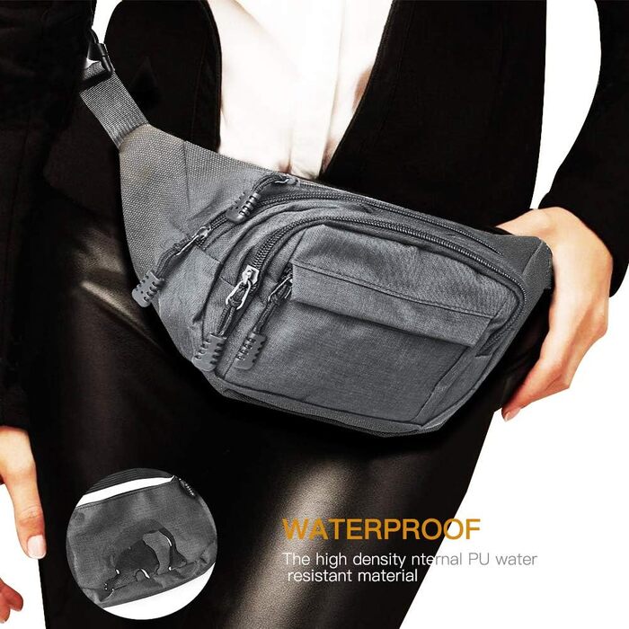 Водонепроникна поясна сумка - поясний ремінь для жінок та чоловіків, підходить для походів, кемпінгу, їзди на велосипеді та подорожей (Сірий Big)