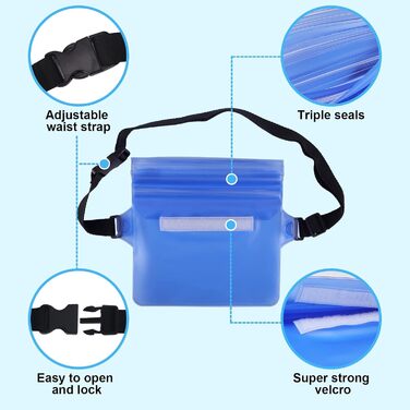 Водонепроникна сумка-чохол на пояс з регульованим ремінцем, IP68, для фото, водного спорту, пляжу, плавання, риболовлі (Чорний + Синій)