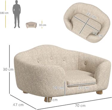 PawHut лежанка для собак та котів з подушкою, м'яка, з кишенею, 70x47x30 см, темно-сірий/кремовий