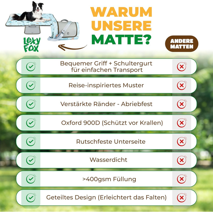 Лежанка для собак LexyFox: водовідштовхувальна, ізольована, з антиковзаючим покриттям | Підходить для подорожей, кемпінгу та відпочинку на природі | Лежанка для собак, килимок для тварин
