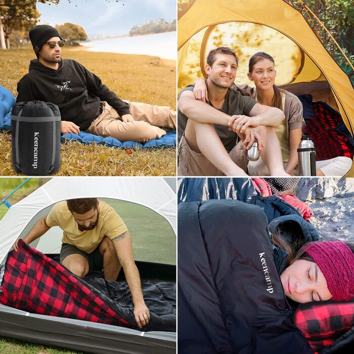 Сплячий мішок Keencamp Flanell Outdoor: теплий, бавовняний, для 3-4 сезонів, до -1°C, XXL, 230x90 см, чорний, для дорослих