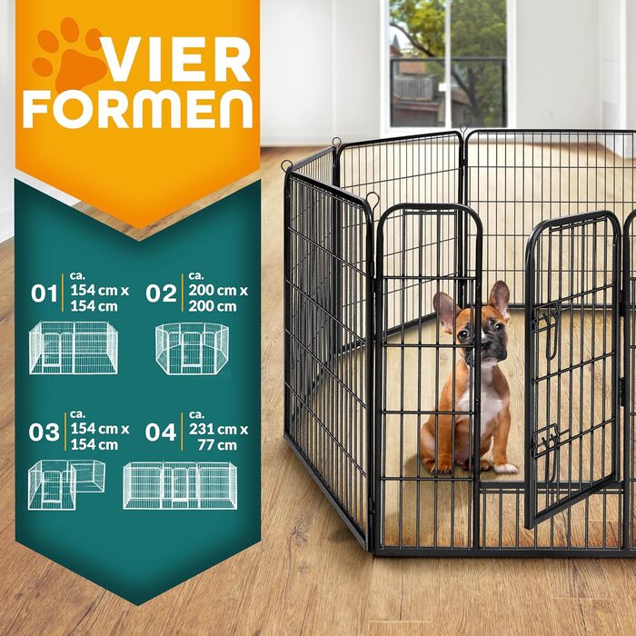 ТресКо® Вольпенlaufstall: Клітка-забіг для цуценят 60 см, з дахом та анкерами | 8-секційна клітка для собак | Складана клітка для собак з дверцятами | Збірка без інструментів | Клітка для тварин, стійка до погодних умов (77 x 80 см)
