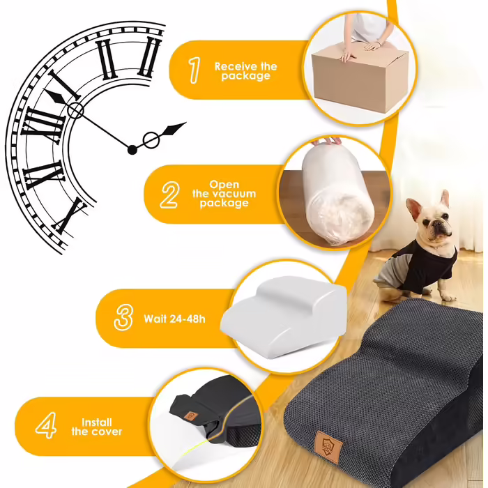 2-Step Dog Stairs, 40cm Cat Stairs with Washable Cover, Dog Stairs for Small Dogs, Pet Stairs for Dogs and Cats, Cat Stairs for Senior Cats, Black (2-Step Wide Dog Stairs Black)