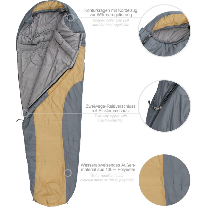 Спальний мішок Where Tomorrow Mumienschlafsack, 230x80 см, жовто-сірий