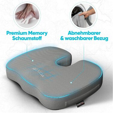 Крісло-подушка FORTEM: м'який, антиковзний наповнювач Memory Foam, сірий дихаючий чохол, для офісного, ігрового та автомобільного крісла