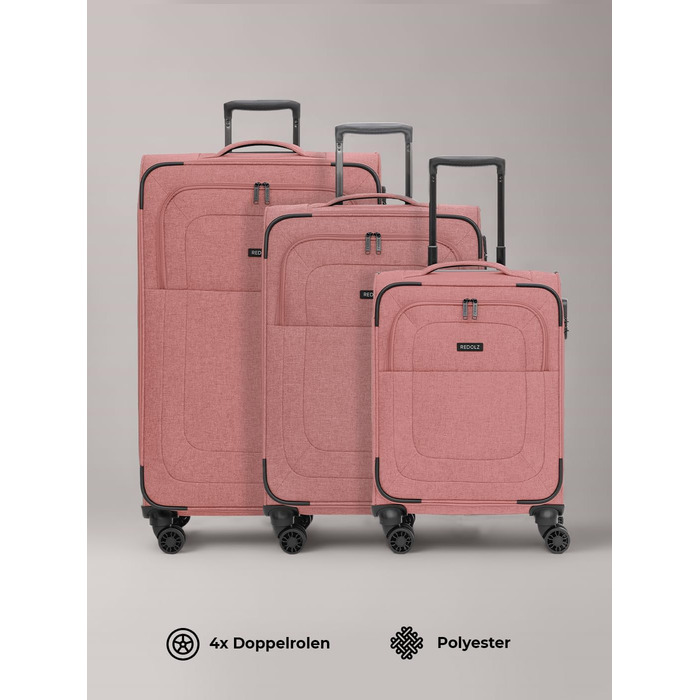 Набір валіз REDOLZ 3 шт. для жінок та чоловіків | Легкі та міцні дорожні валізи з розширенням, Softcase, 4 колеса, TSA-замок | Розширювані валізи (Essentials 12) Rose