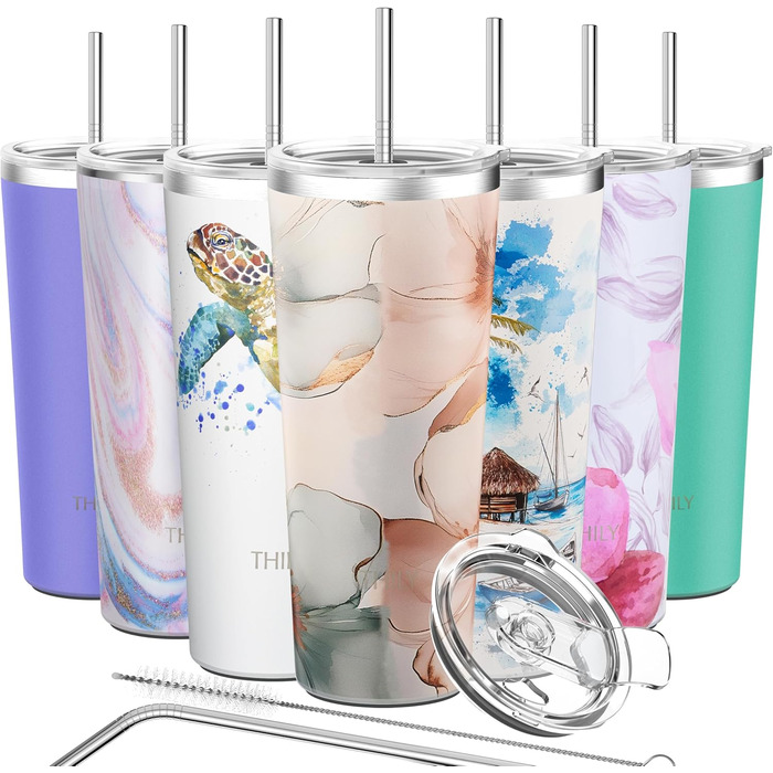 Термос THILY 780 мл з нержавіючої сталі, 2 шт. (Золотий мармур + Синій мармур) – ізольований, для кави та напоїв