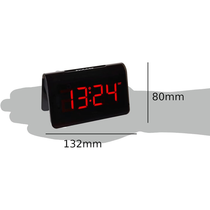 TFA Dostmann ICON Digital Radio Alarm Clock, 60.2543.05, Alarm with individual snooze duration, 2 brightness levels, very bright red LED digits, radio clock, black